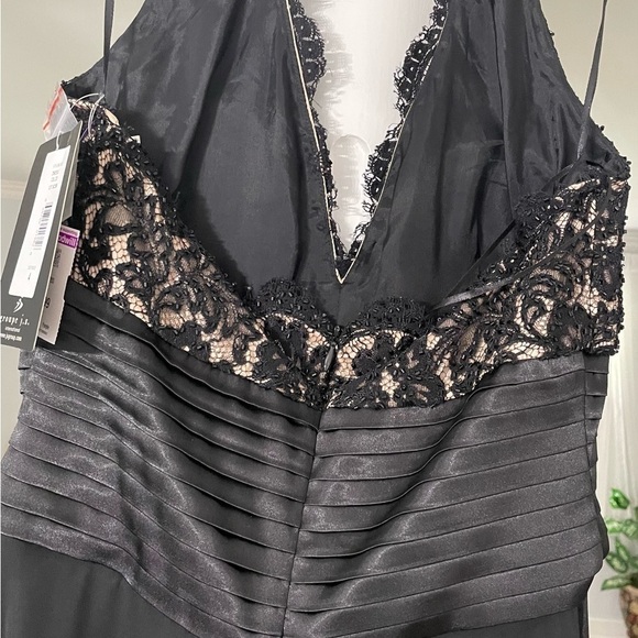 JS Boutique women’s Halter dress black Lace / champagne Chiffon beading. Size 4 - Picture 4 of 6